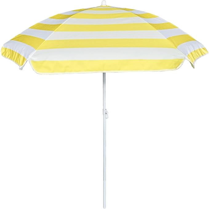 AMMSUN 5ft Seaside Umbrella for Sand Box and Water Table - Kids Durable Umbrellas for children Beach Camping Garden Outdoor Play Shade (5ft Yellow White)