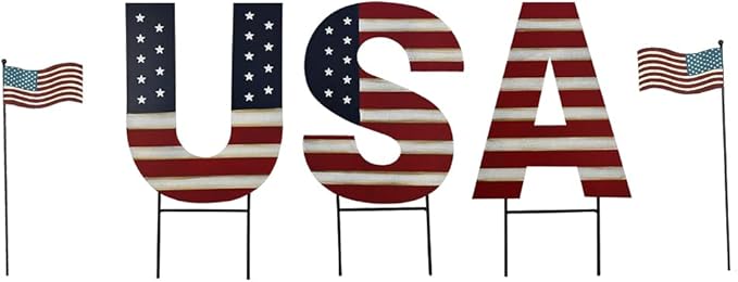 Veclotch 4th of July Metal US Flag USA Letter Yard Sign Outdoor Lawn Decor, Patriotic American Garden Signs Decorative Stake Independence Day Memorial Party Supplies