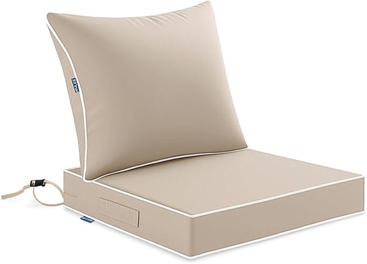 MIULEE Beige Outdoor Seat Cushion 22x22 Inch Waterproof & 3 Year Fade Resistant Deep Seat and Back Cushion for Patio Furniture Chair Sofa Couch with Handle and Adjustable Straps