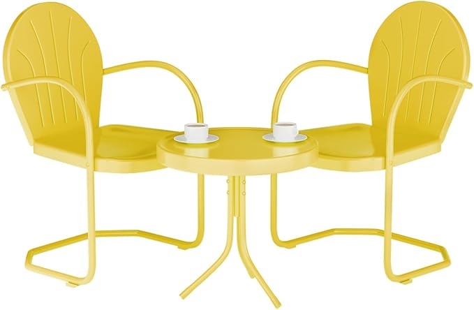 Patio Bistro Set Retro Metal Outdoor Seating Set Conversation Set 3 Pieces, 2 C-Spring Motion Armchairs and Round Side Table, for Porch, Lawn, Garden（Yellow）