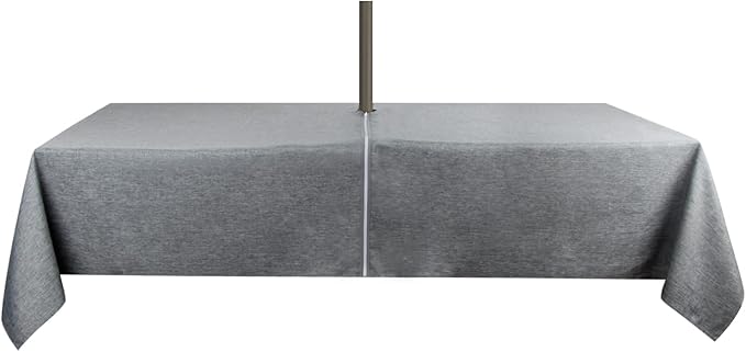 Outdoor Tablecloth Wrinkle-Free Stain Resistant Waterproof Polyester Fabric Table Cover with Zipper Umbrella Hole for Picnic/Party/Dinner/Patio Garden(60×84inch,Zippered,Grey)