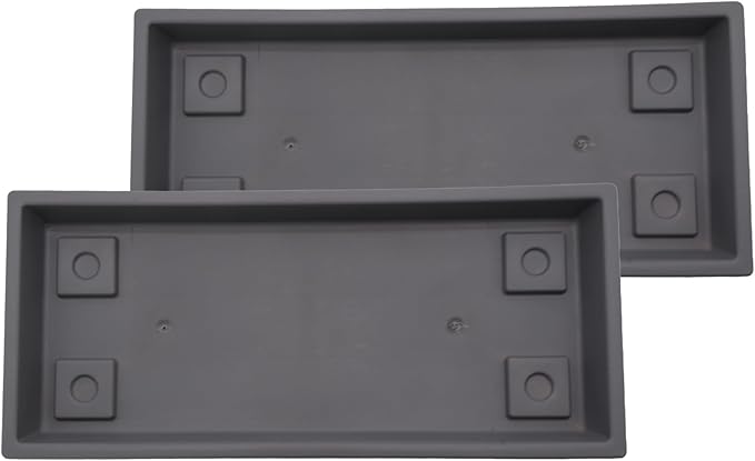 The HC Companies 17.5 Inch Venetian Rectangular Plant Saucer, Lightweight UV-Resistant Plastic Outdoor & Indoor Flower Pot Tray, 2-Pack Plant Pot Trays for Garden & Home Decor, Warm Gray