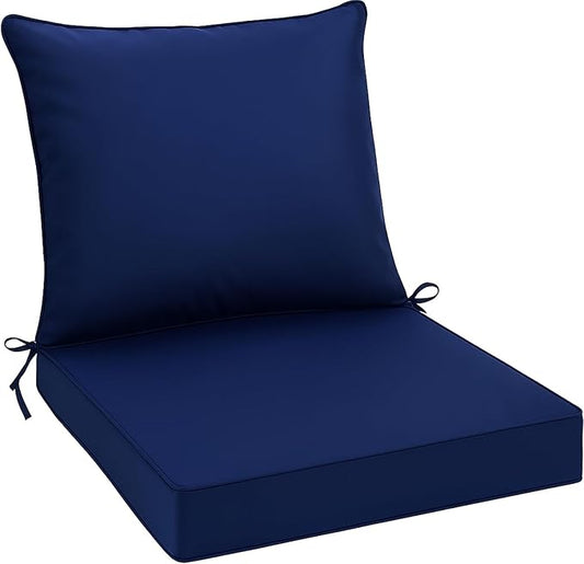 Outdoor Deep Seat Cushion Set with Self Adhesive, Multiple Sizes for Patio Chair (Navy Blue, 22" x 22" + 22" x 19")