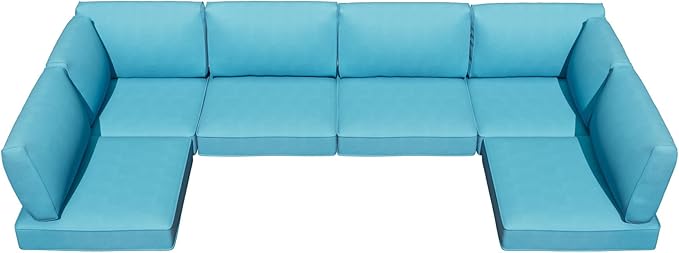 Patio Cushions for Outdoor Furniture,Water-Resistant Outdoor Cushions for 6 Seat Outdoor Sectinal,25.3"×25.3" Deep Seat Sofa Cushions, 14-Piece Outdoor Couch Cushions,Lake Blue