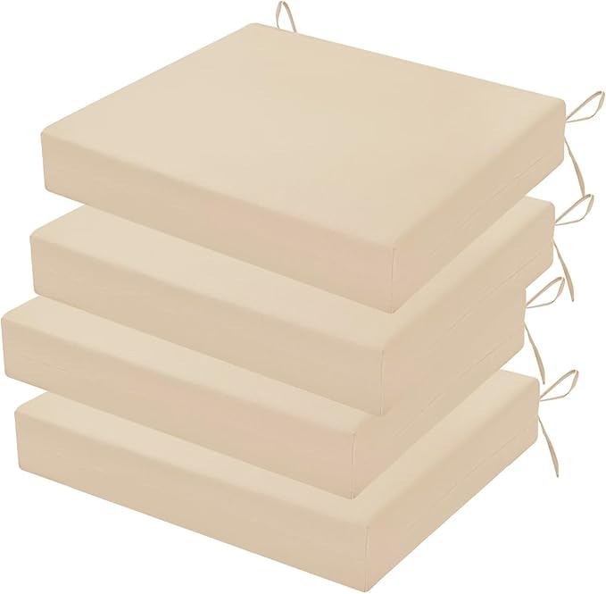 Outdoor Chair Cushion Set of 4, 18.5 x 16 Inch Patio Chair Cushions for Outdoor Furniture, Water Resistant Outdoor Patio Chair Cushions with Non-Slip Ties(Beige)