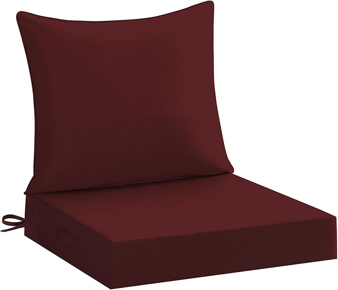 downluxe 19x19 Outdoor Chair Cushions, Waterproof Fade Resistant Patio Furniture Cushions with Handle & Removable Cover, Deep Seat Outdoor Cushions for Sofa, Couch and Patio Chairs, Burgundy