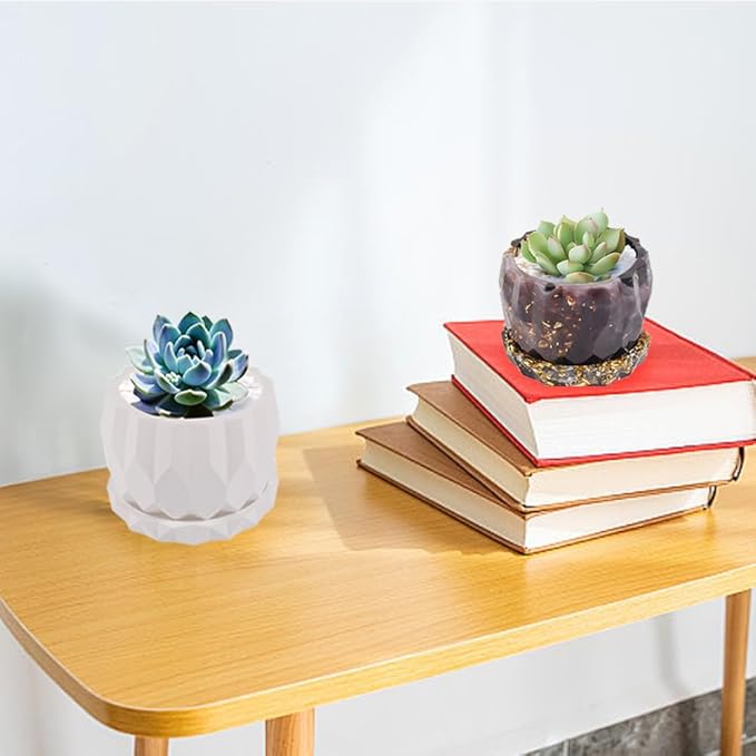 2-Pack Silicone Planter Mold - Easy Demold Sturdy Silicone w/Bottom Bracket (Stable+Drain) for DIY Succulent Pots, Storage Containers, Candle Holders