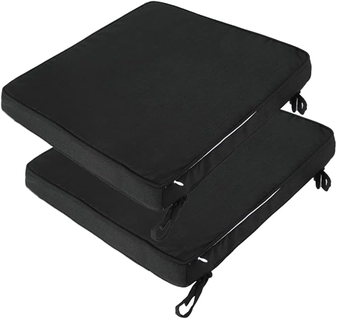 Outdoor Chair Cushions 18x18 Inch,Set of 2,Water Resistant Chair Pads with Ties,Square Seat Cushion 18"x18"x2.5",Patio Chair Cushion for Garden,Backyard Furniture(Black)