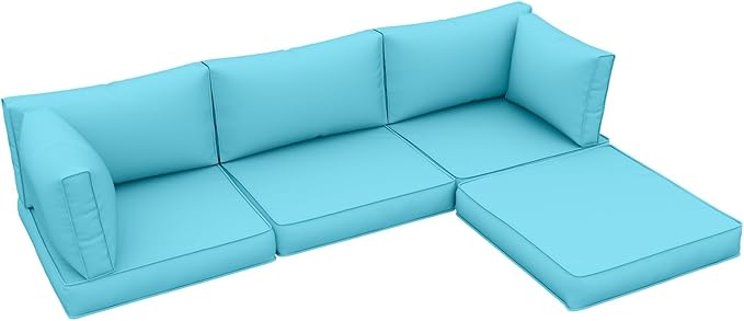 UDPATIO Outdoor Cushions for Patio Furniture Upgraded, Waterproof Patio Furniture Cushions Replacement, 4" Deep Seat Outdoor Sectional Cushion for 4-seat Chair Sofa Couch(Sky Blue)