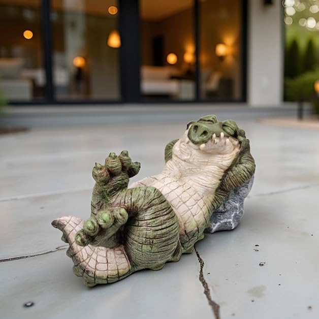 Whimsical Lazy Alligator Garden Statue – Funny Crocodile Yard Decor, Relaxing Animal Figurine for Patio, Lawn, Indoor Outdoor Display – Resin Gator Sculpture, Gift for Garden Lovers