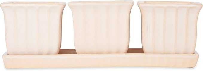 Accent Plus White Square Ceramic Small Planter (Set of 3)