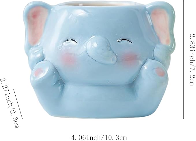Ceramics Animals Succulent Planters Small Succulent Pots Cute Plant Pots Tabletop Decorations for Indoor Plants Home Office Garden Flower Pot Gifts for Plants Lover (Elephant)