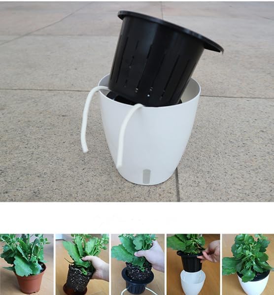 Visible Water Level Self Watering Planter,Hanging Planters,Wall Mounted Plants Holder,Small Flower pots Indoor Out Flowerpot with 3 Hooks Plastic Pots for Plants 3 Pack (White, 5.5inch)