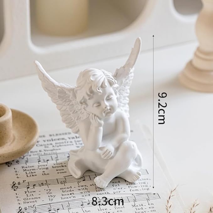 YUEOECOR 2PCS Cherubs Angels Resin Garden Statue Figurine, Adorable Angel Sculpture Memorial Statue Indoor Outdoor Home Garden Decoration (B 2PCS White)
