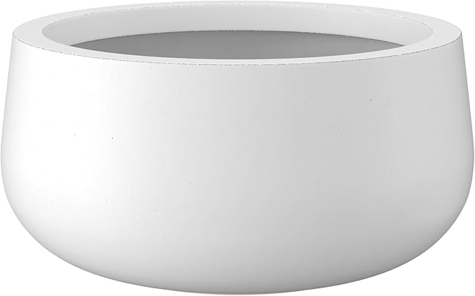 Kante 19.6" Dia Round Concrete Planter, Outdoor Indoor Garden Plant Pots with Drainage Hole and Rubber Plug, Modern Curvaceous Design, Pure White