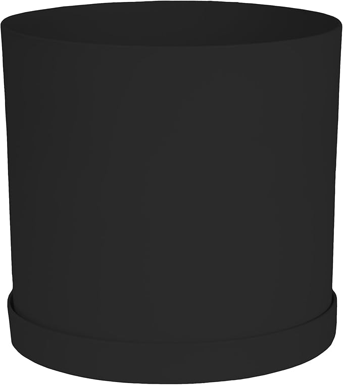 Bloem Mathers Round Planter with Saucer Tray: 12" - Black - Modern Design, Durable Plastic Pot, Removable Saucer, for Indoor & Outdoor Use, Gardening, 5.8 Gallon Capacity