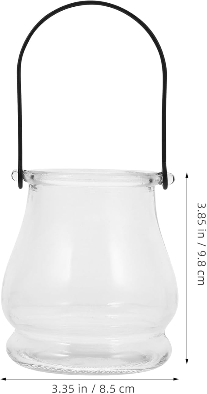 STOBAZA Glass Candlestick Lamp Stand with Handle Hanging Tea Light Candle Holder and Hydroponic Planter for Home Decor Indoor Outdoor Use Party and Wedding 3.86X3.35X3.35 Inches