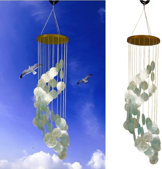 Top Brass Capiz Shell Spiral Wind Chime – 30” Tall Coastal-Inspired Outdoor & Indoor Hanging Chime with Stainless Hanging Ring – Relaxing Breezy Sound for Patio, Porch, Garden Décor