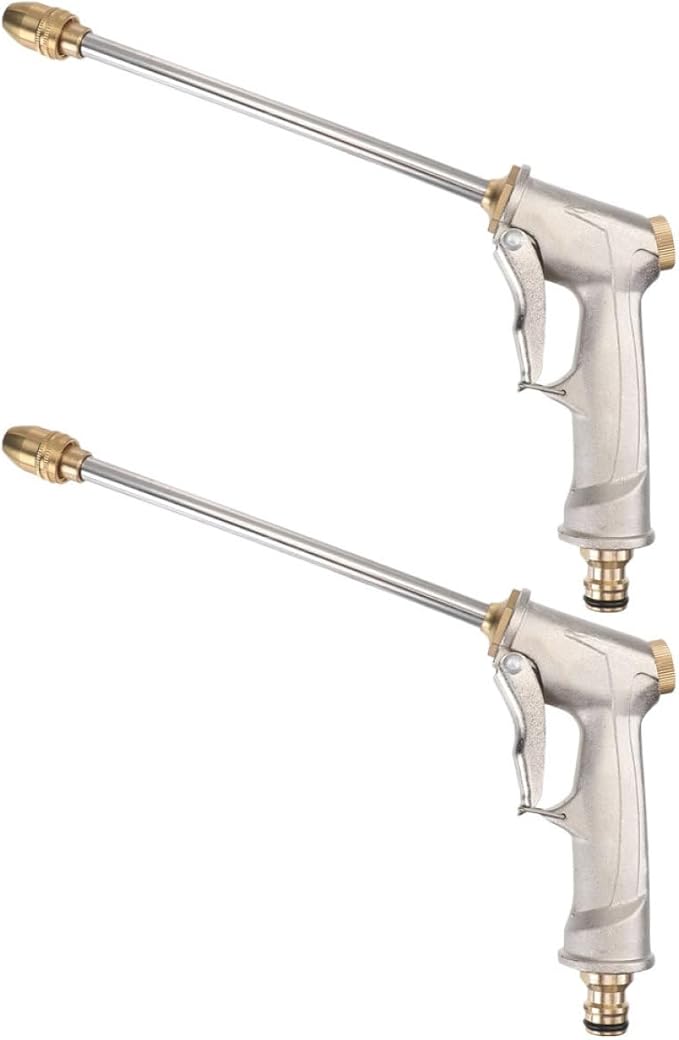 2pcs All-metal Electroplated High-pressure Hose Nozzle Sprayer for Garden Watering and Vehicle Washing, Long Spray Nozzle Cleaning Accessory for Car Care and Lawn Maintenance