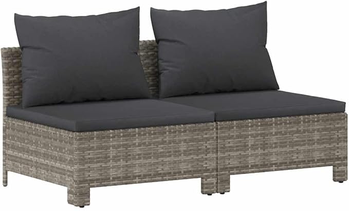 2-Seater Garden Sofa Grey Poly Rattan, Powder-Coated Steel, Polyester Garden Furniture Set Patio Furniture Set for Backyard Backyard