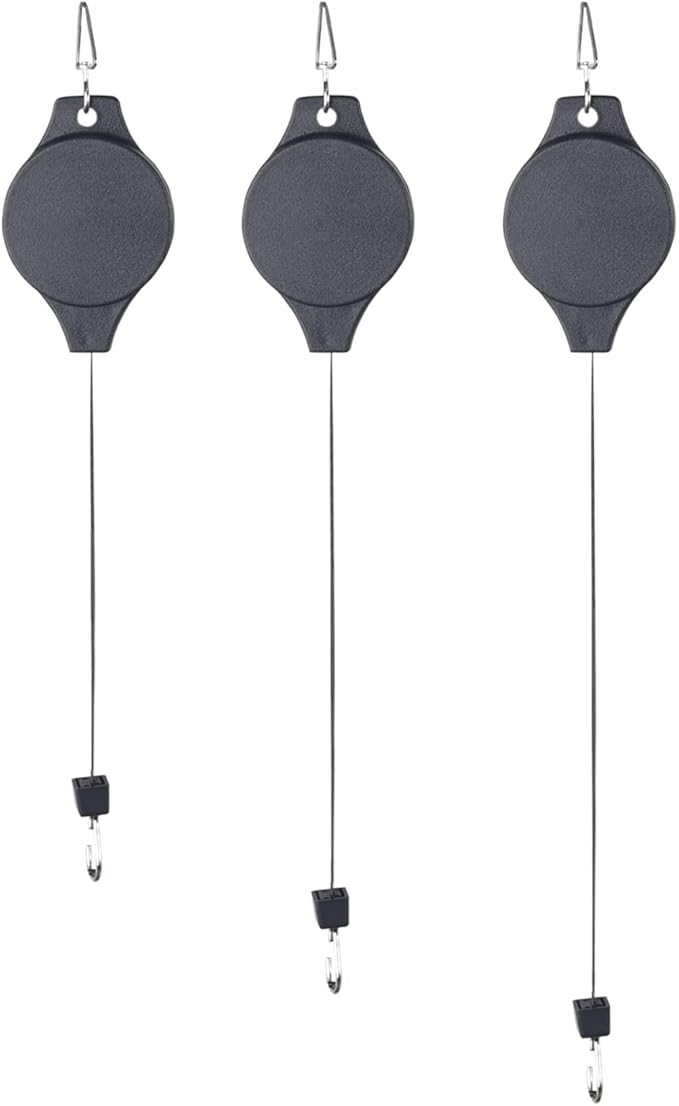 Sungmor Plant Pulleys 3PC Black Adjustable Plant Hangers, Indoor Outdoor Retractable Hanging Plant Hook, Telescopic Higher Lower Easy Reach Ceiling Hooks for Hanging Flower Basket Planter Bird Feeder