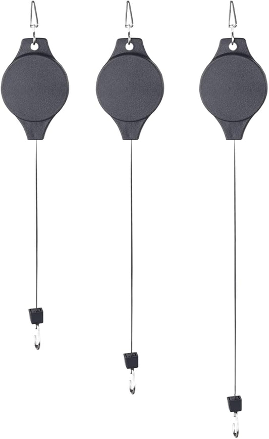 Sungmor Plant Pulleys 3PC Black Adjustable Plant Hangers, Indoor Outdoor Retractable Hanging Plant Hook, Telescopic Higher Lower Easy Reach Ceiling Hooks for Hanging Flower Basket Planter Bird Feeder
