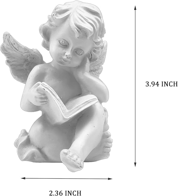 Asng Cherubs Angels Resin Garden Statue Figurine, Adorable Angel Sculpture Memorial Statue, Indoor Outdoor Home Garden Decoration (Reading Cherub)