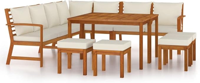 Garden Relaxation Set Outdoor Relaxation Set Balcony Lounge Set Deck Lounge Furniture 11 Piece Patio Dining Set with Cushions Solid Wood Acacia for patios, Balconies, Gardens