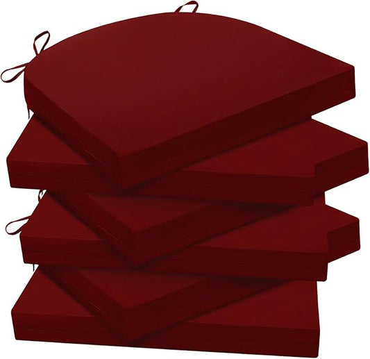 Wellsin Outdoor Chair Cushions for Patio Furniture - Patio Chair Cushions Set of 6 - Water Resistant Round Corner Outdoor Seat Cushions 17"X16"X2", Burgundy