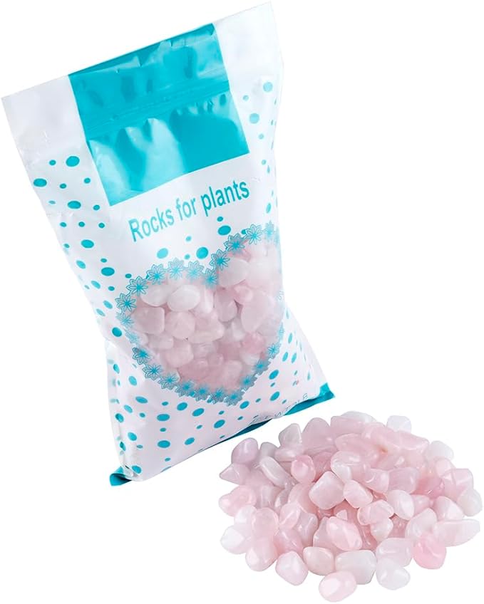 TGS Gems 10-20mm Each Rose Quartz Crystal Tumbled Chips Irregular Shaped Stones, 3lbs Bulk Bag of Crushed Healing Crystal Stones - Polished Pebbles for Decorating Succulent Planters, Fairy Gardens