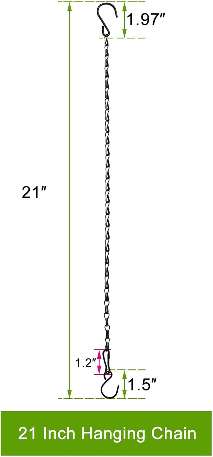Chain for Hanging Plants,21 Inch Black Hanging Chain, Small Hanging Basket Chain Kits with Hooks for Bird Feeder Hanging Basket Extender Porch Wind Chime (Black, 21 Inch-6PCS)