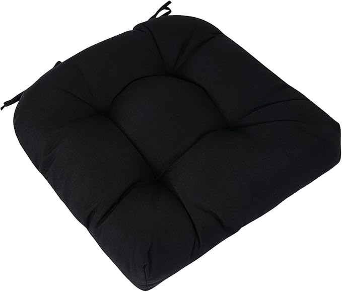 Outdoor Chair Cushions 19 x19 Inch,Water Resistant Tufted Seat Cushions 19",Reversible,Weather Resistant,Rounded Back Wicker Chair Cushion for Patio Garden Furniture(Black)