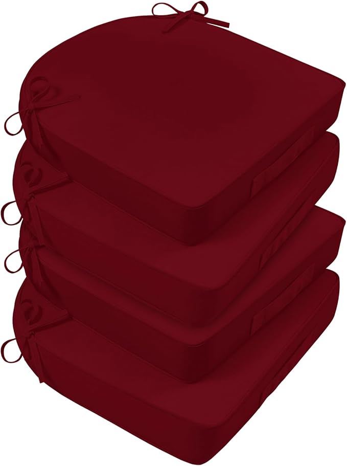 Basic Beyond Outdoor Cushions for Patio Furniture: Waterproof & UV Resistant Outdoor Chair Cushions Set of 4-19 x 19 x 3 Inch Thick Patio Chair Cushions with Adjustable Ties & Handle, Burgundy