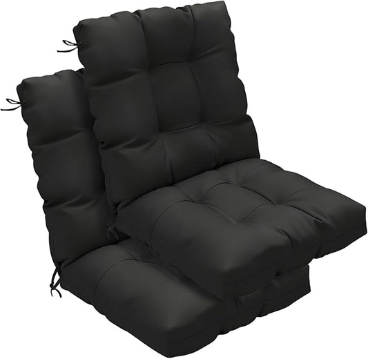 Outdoor Chair Cushions Set of 2, 42x21x4 Inch Patio Cushion for Dining/Rocking Chairs, High Back Soft Seat Pad with Ties, Indoor Outside Use, Fade-Resistant & Waterproof, Black