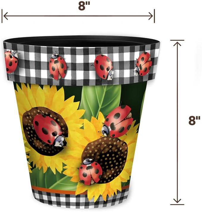 Briarwood Lane Summer Planter 8.5" x 8.5" x 8.5" Ladybugs and Sunflowers Small for Summer Planter