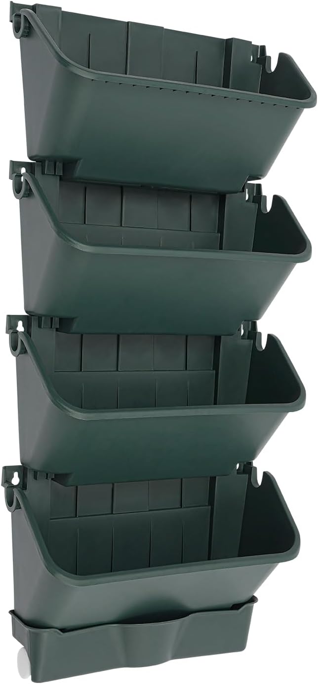 24 Pack Hanging Vertical Wall Planter,12.99inch Wall Mounted Planter for Patio Outdoor Decor,Home Army Green Plastic Pot Balcony Plant Vegetable Fruit Herb Hanging Pocket Holder Flowerpot (Army Green)