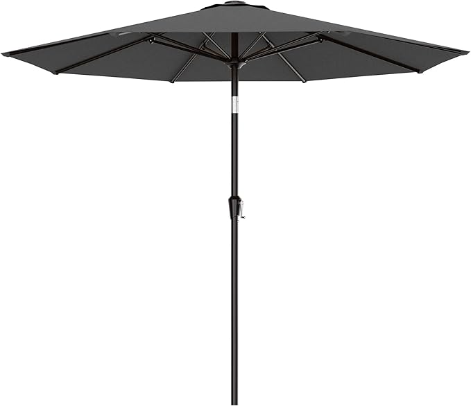 AreShark 9 FT Patio Umbrella for Outdoor, Outdoor Umbrella with Push Button Tilt and Crank, Outdoor Patio Umbrellas with 8 Sturdy Ribs for Market, Garden, Deck, Backyard, Pool (Charcoal Gray)