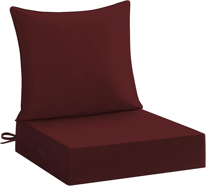 downluxe 24x24 Outdoor Chair Cushions, Waterproof Fade Resistant Patio Furniture Cushions with Handle & Removable Cover, Deep Seat Outdoor Cushions for Sofa, Couch and Patio Chairs, Burgundy