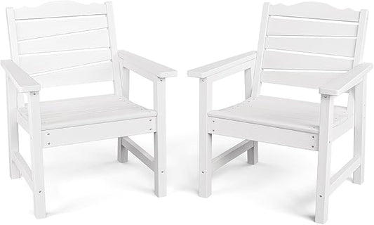 Patio Chairs Set of 2, Weatherproof HIPS Outdoor Dining Chair with Ergonomics Wide Seat, 400lbs Capacity Outdoor Chairs for Garden, Porch, Lawn & Backyard, White