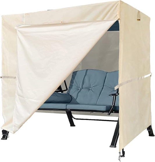 Ourdoor Swing Cove,2 Triple Seater Hammock Cover Garden Swing Cover Garden Hammock Glider Chair Cover Outdoor Swing Cover UV Resistant Swing Canopy Cover (65 * 49 * 66 in) Beige