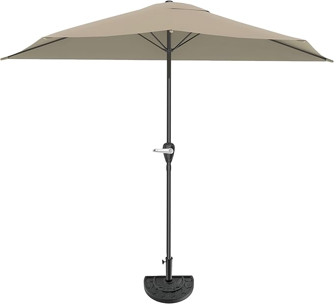 9-Ft Half Patio Umbrella Easy Crank Semicircle Balcony Shade with 20lb Weighted Base for Deck, Porch, or Against a Wall by Pure Garden (Sand)