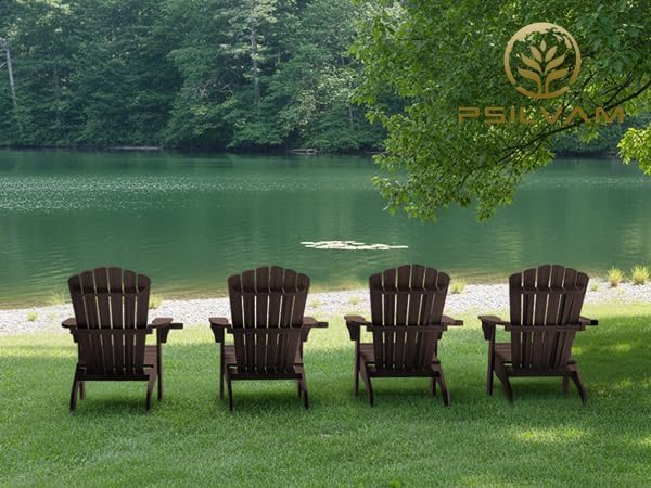 Psilvam Oversized Adirondack Chair, Fade-Resistant & Odor-Free Poly Lumber Fire Pit Chair with Cup Holder, Weatherproof Lawn Chair, Easy 15 Min Install Patio Chair, 350 Lbs Support (1, Light Brown)