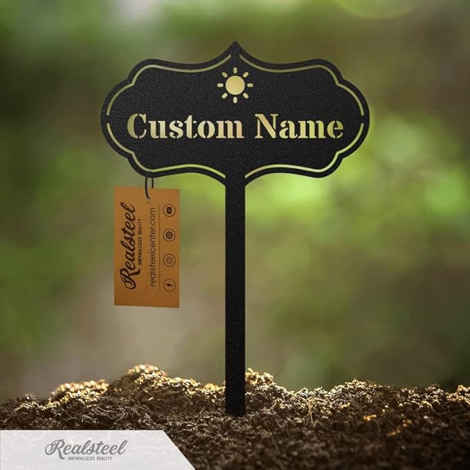 RealSteel Custom Seed & Plant Markers – Metal Garden Stakes for Herbs, Fruits & Vegetables | Elegant Steel Plant Labels for Pots, Raised Beds & Outdoor Gardens | Farmhouse & Greenhouse | Rose Icon