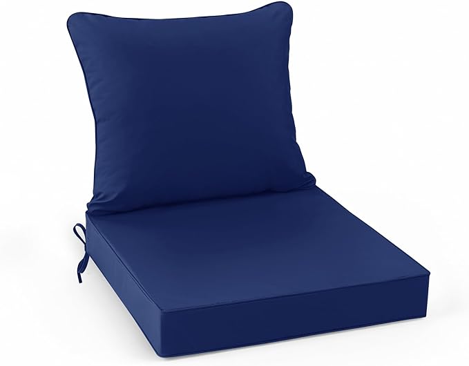 Patio Chair Cushion Set with Removable Cover, Waterproof Backrest and Seat Cushion Set Replacement for Outdoor Furniture, 19 x 19 Inch, Navy, 1 Set