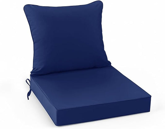 Outdoor Chair Cushions, Waterproof Backrest and Deep Seat Cushion Set for Patio Furniture, Outdoor Replacement Cushions with Removable Cover, 22 x 22 Inch, Navy, 1 Set