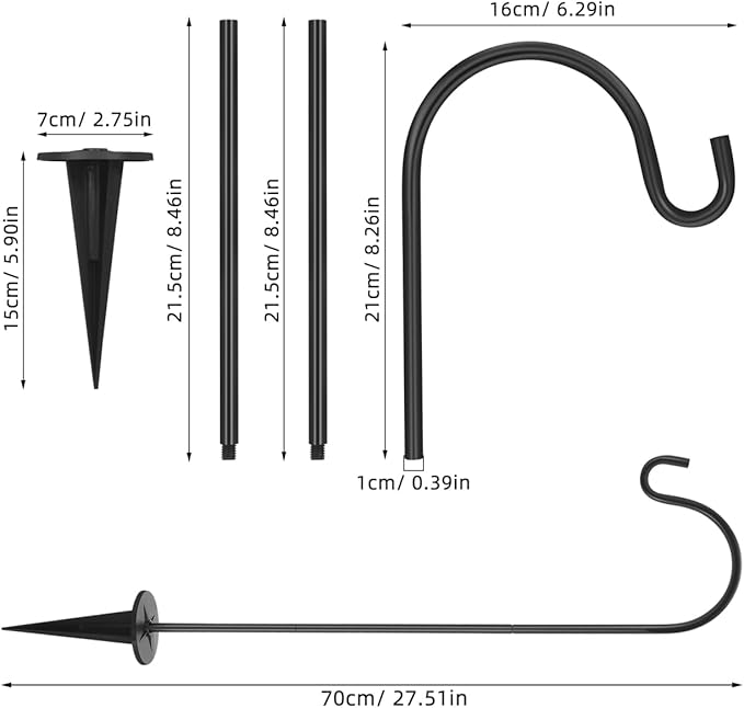 DOITOOL 27.55 Inch Outdoor Solar Garden Hook Shepherd Hook for Hanging Planters Lanterns Bird Feeders Rustic Patio Decoration