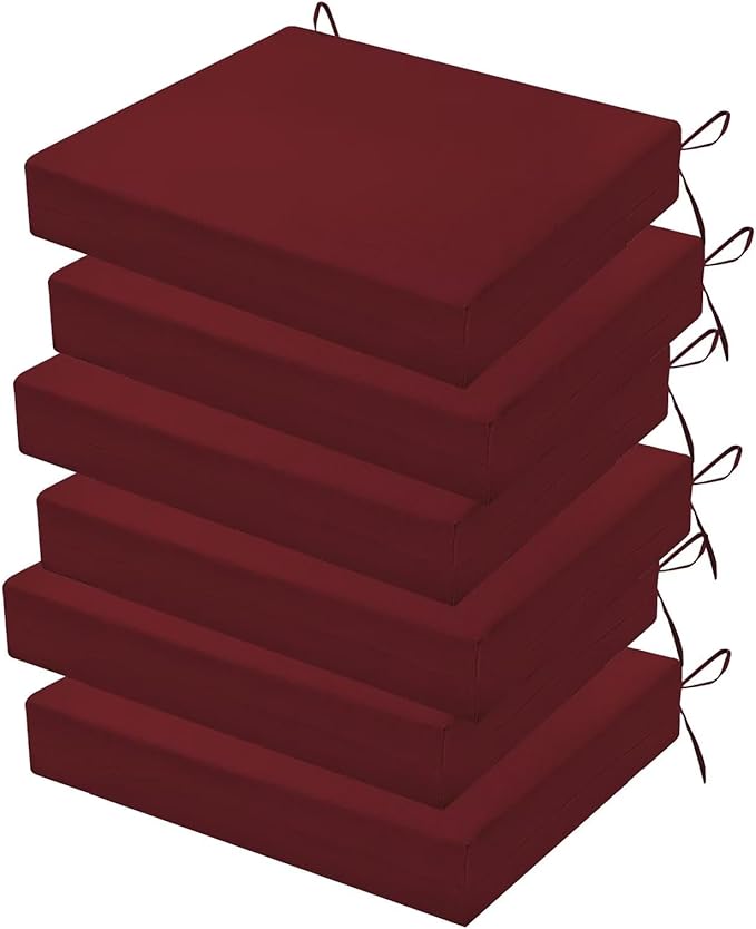 Outdoor Chair Cushions Set of 6, 18.5 x 16 Inch Patio Chair Cushions for Outdoor Furniture, Water Resistant Cushions with Non-Slip Ties(Dark Red)