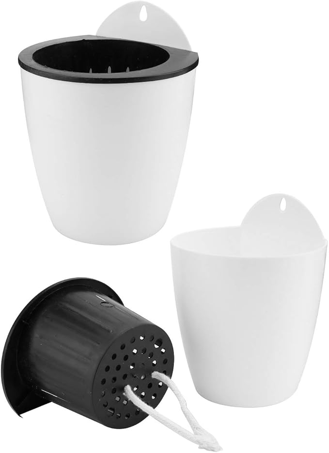 Jucoan 9 Pack Self Watering Wall Hanging Planters Pots for Indoor Plant, 5 Inch White Plastic Lazy Flower Pot with 9 Hooks for Garden Fence, Porch, Wall