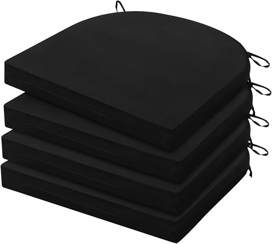 HARBOREST Outdoor Chair Cushions Set of 4, Water Resistant Patio Chair Cushions with Ties, Outdoor Seat Cushions for Patio Furniture, 17"x16"x2", Black