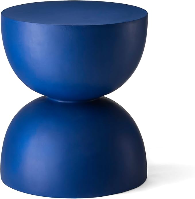 Glitzhome Outdoor Side Table, Round Accent End Table, Lightweight Hourglass Faux Terrazzo Decorative Garden Stool, 17.75" H Cobalt Blue Planter Stand for Patio Porch Balcony Living Room